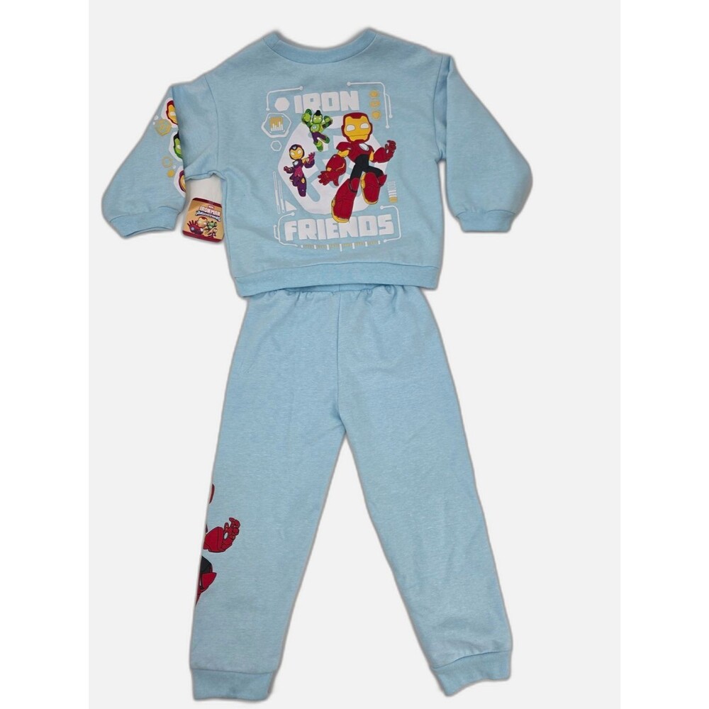 Marvel Iron Friends Kids Light Blue Sweatshirt And Jogger Outfit Set Size 4 NWT
